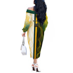 Personalized Australia Soccer Kangaroo Off The Shoulder Long Sleeve Dress World Football Mascot Green Gold Abstract Wave