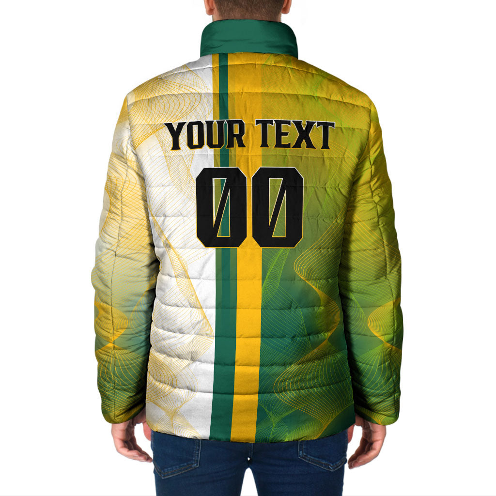 Personalized Australia Soccer Kangaroo Padded Jacket World Football Mascot Green Gold Abstract Wave