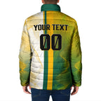 Personalized Australia Soccer Kangaroo Padded Jacket World Football Mascot Green Gold Abstract Wave