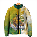 Personalized Australia Soccer Kangaroo Padded Jacket World Football Mascot Green Gold Abstract Wave