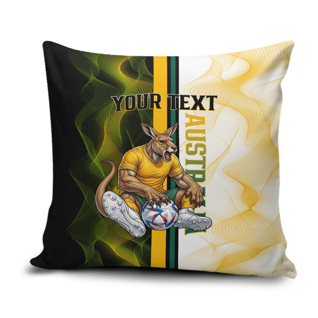Personalized Australia Soccer Kangaroo Pillow Cover World Football Mascot Green Gold Abstract Wave