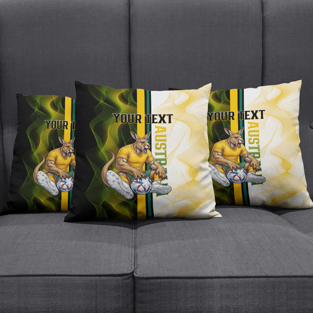 Personalized Australia Soccer Kangaroo Pillow Cover World Football Mascot Green Gold Abstract Wave