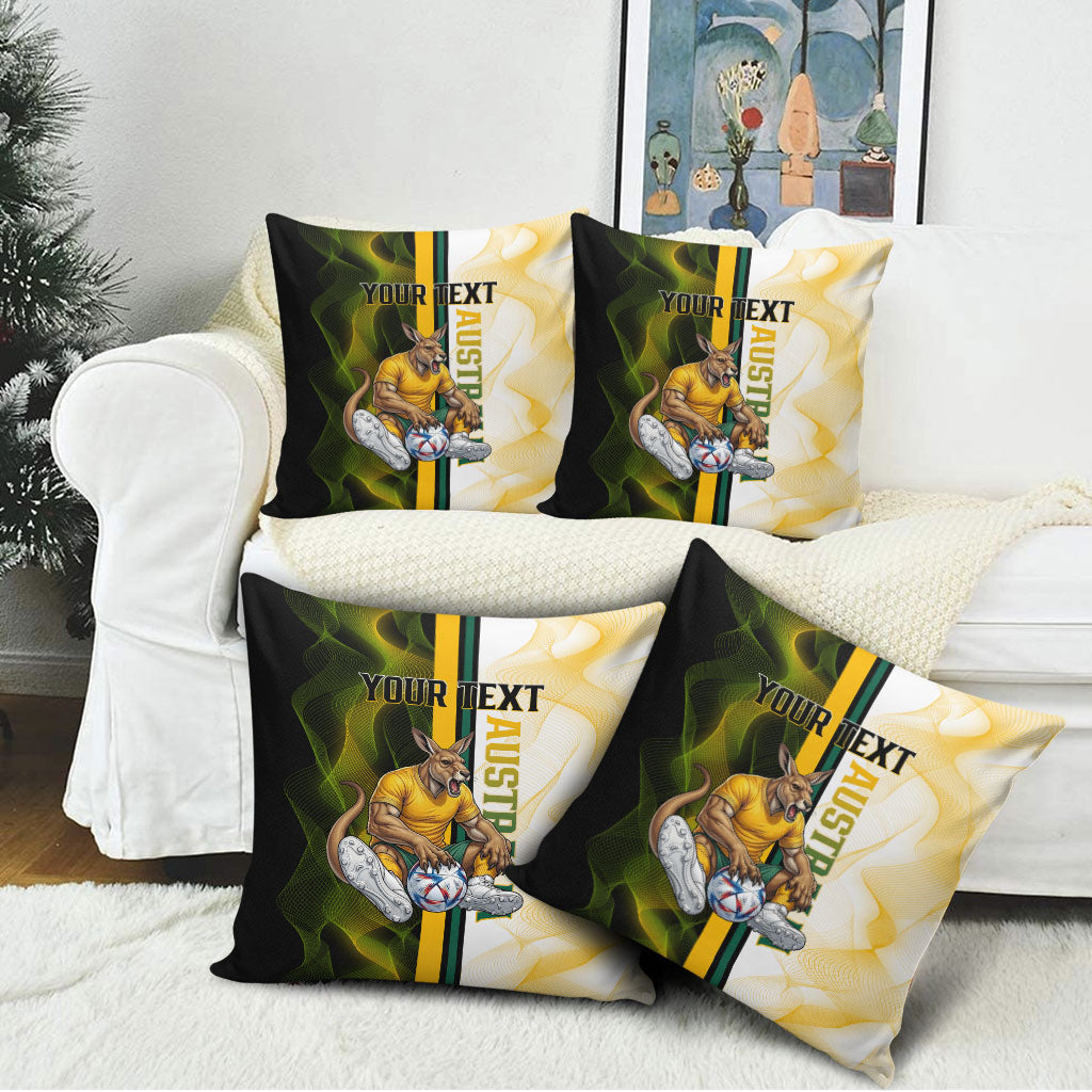 Personalized Australia Soccer Kangaroo Pillow Cover World Football Mascot Green Gold Abstract Wave