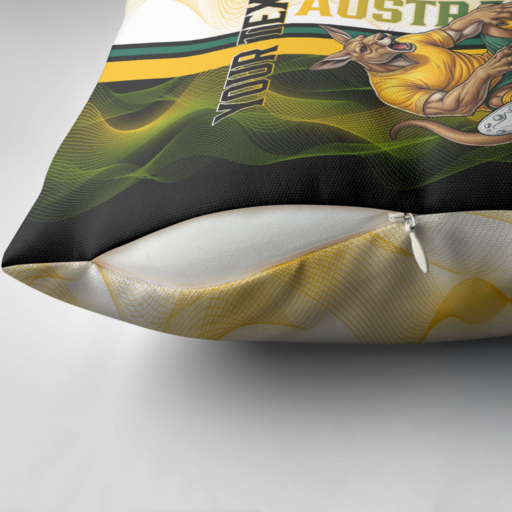 Personalized Australia Soccer Kangaroo Pillow Cover World Football Mascot Green Gold Abstract Wave