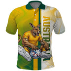 Personalized Australia Soccer Kangaroo Polo Shirt World Football Mascot Green Gold Abstract Wave