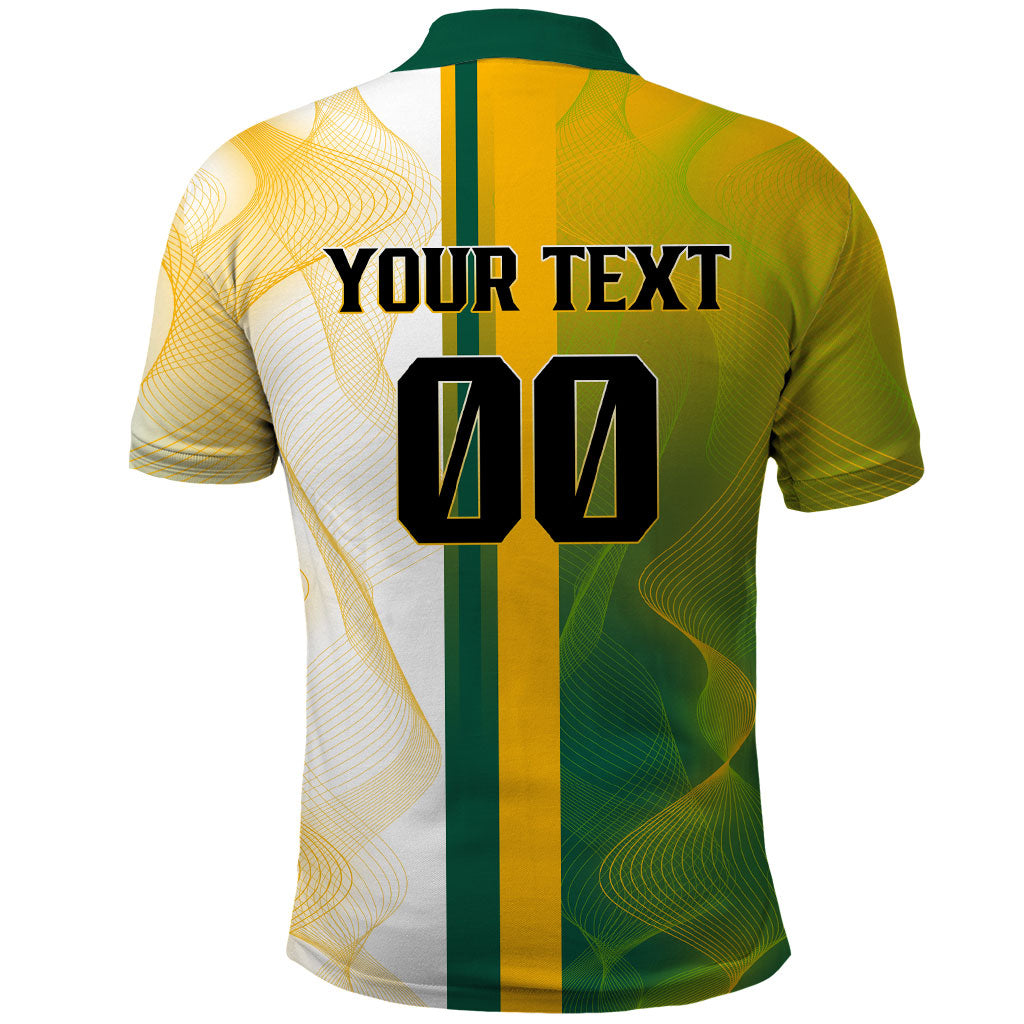 Personalized Australia Soccer Kangaroo Polo Shirt World Football Mascot Green Gold Abstract Wave