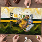 Personalized Australia Soccer Kangaroo Puzzle World Football Mascot Green Gold Abstract Wave