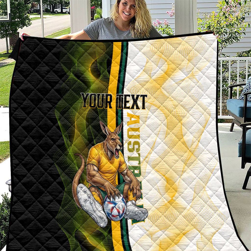 Personalized Australia Soccer Kangaroo Quilt World Football Mascot Green Gold Abstract Wave