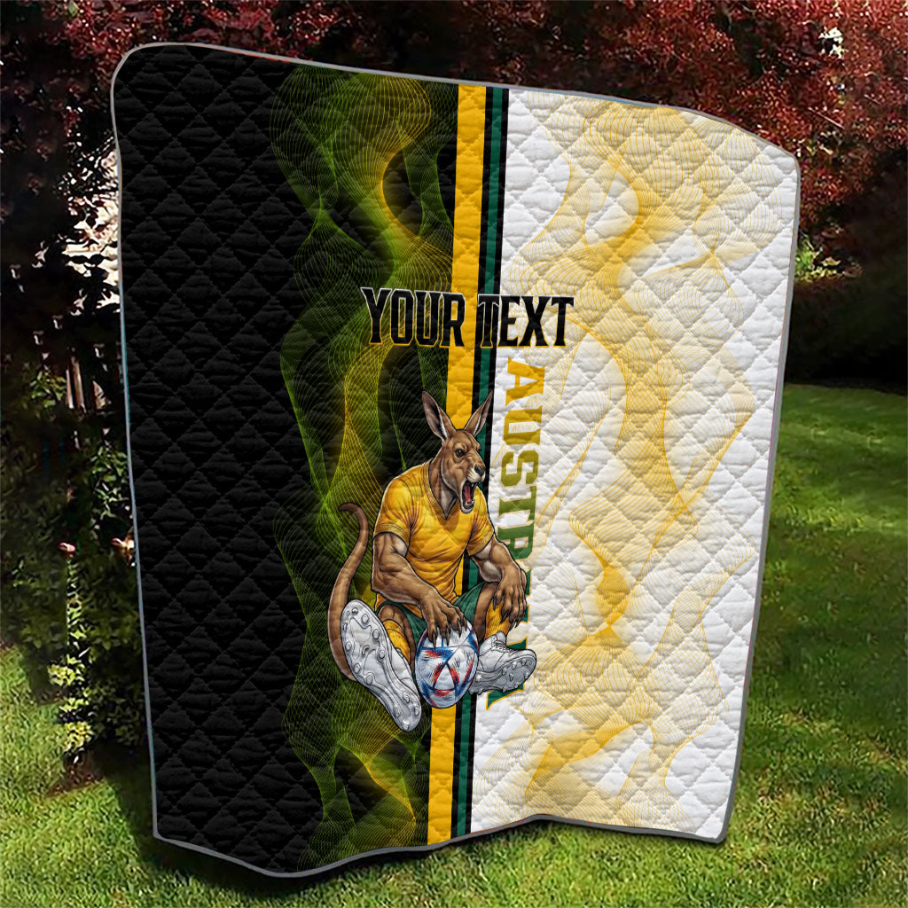 Personalized Australia Soccer Kangaroo Quilt World Football Mascot Green Gold Abstract Wave