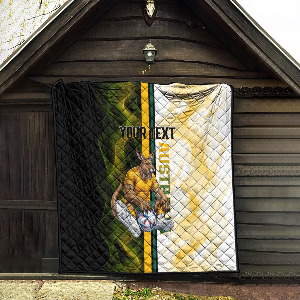 Personalized Australia Soccer Kangaroo Quilt World Football Mascot Green Gold Abstract Wave