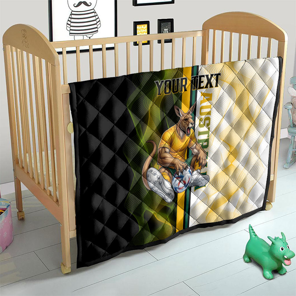 Personalized Australia Soccer Kangaroo Quilt World Football Mascot Green Gold Abstract Wave
