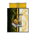 Personalized Australia Soccer Kangaroo Quilt Bed Set World Football Mascot Green Gold Abstract Wave