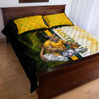 Personalized Australia Soccer Kangaroo Quilt Bed Set World Football Mascot Green Gold Abstract Wave