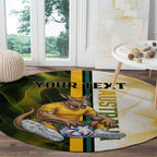 Personalized Australia Soccer Kangaroo Round Carpet World Football Mascot Green Gold Abstract Wave