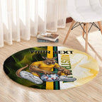 Personalized Australia Soccer Kangaroo Round Carpet World Football Mascot Green Gold Abstract Wave