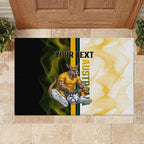 Personalized Australia Soccer Kangaroo Rubber Doormat World Football Mascot Green Gold Abstract Wave
