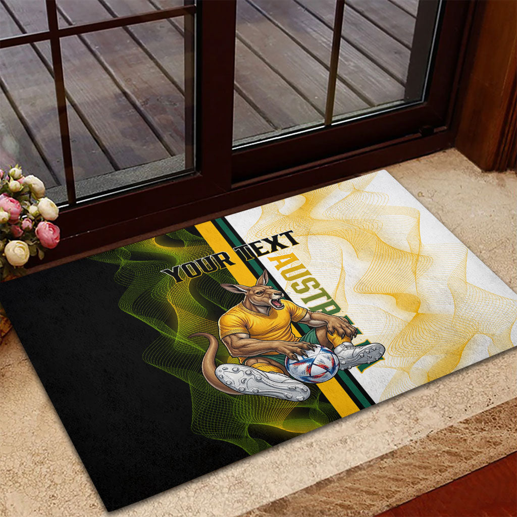 Personalized Australia Soccer Kangaroo Rubber Doormat World Football Mascot Green Gold Abstract Wave