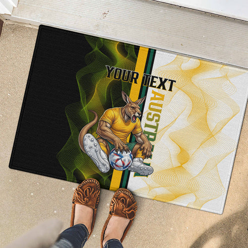 Personalized Australia Soccer Kangaroo Rubber Doormat World Football Mascot Green Gold Abstract Wave
