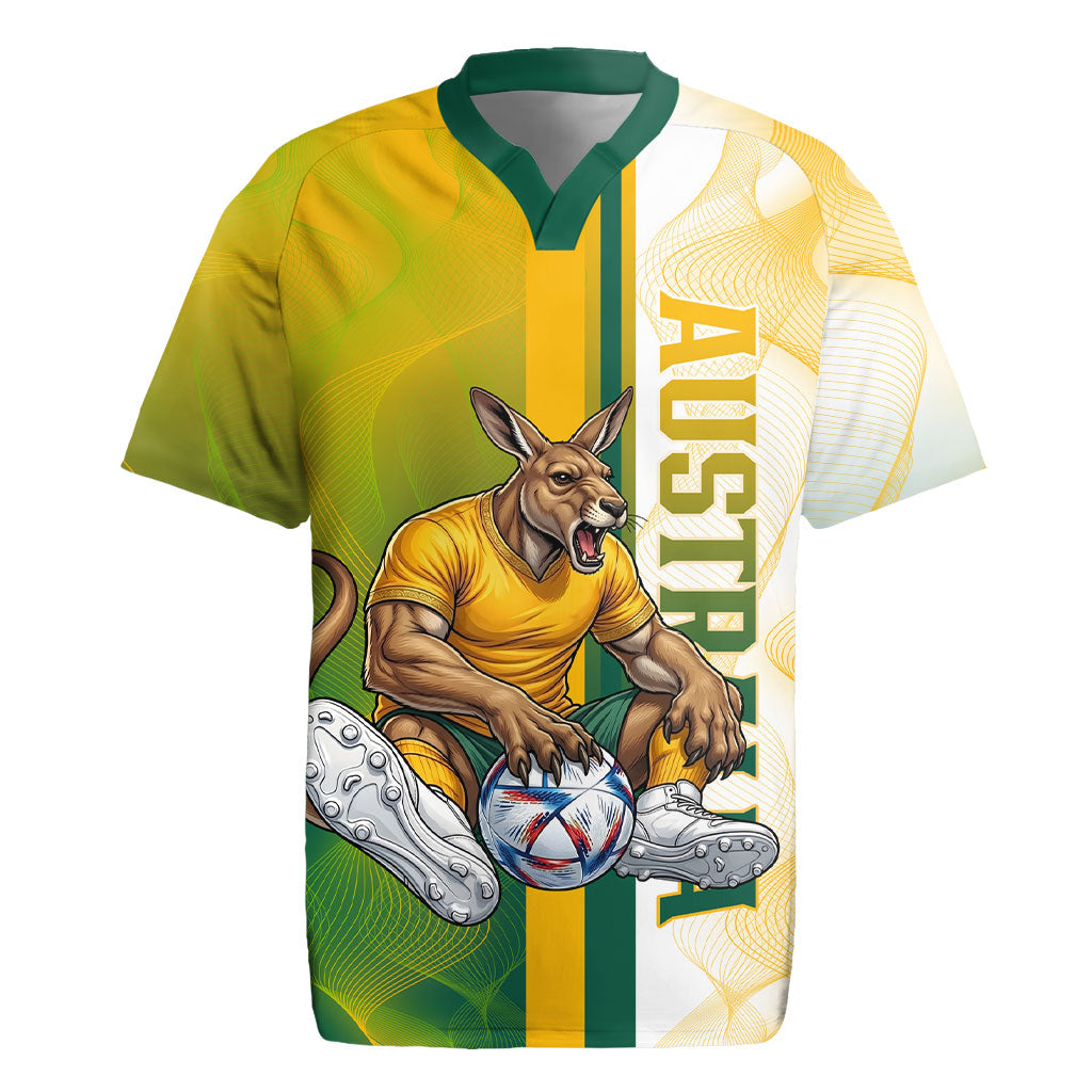 Personalized Australia Soccer Kangaroo Rugby Jersey World Football Mascot Green Gold Abstract Wave
