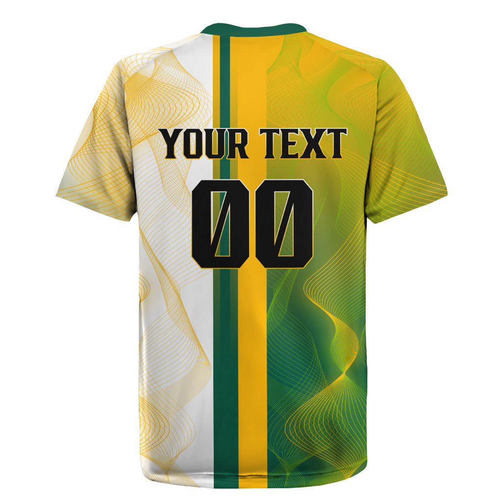 Personalized Australia Soccer Kangaroo Rugby Jersey World Football Mascot Green Gold Abstract Wave