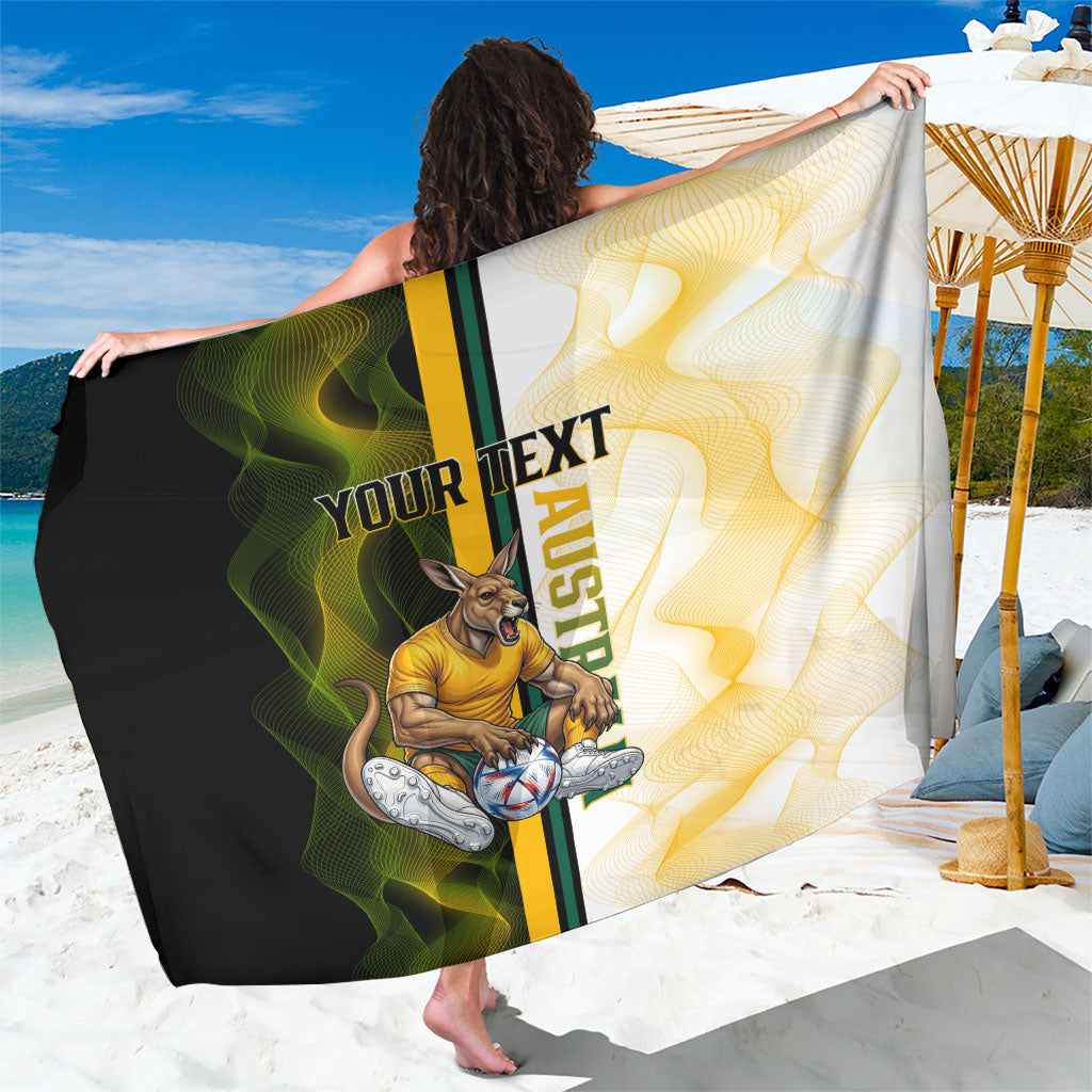 Personalized Australia Soccer Kangaroo Sarong World Football Mascot Green Gold Abstract Wave