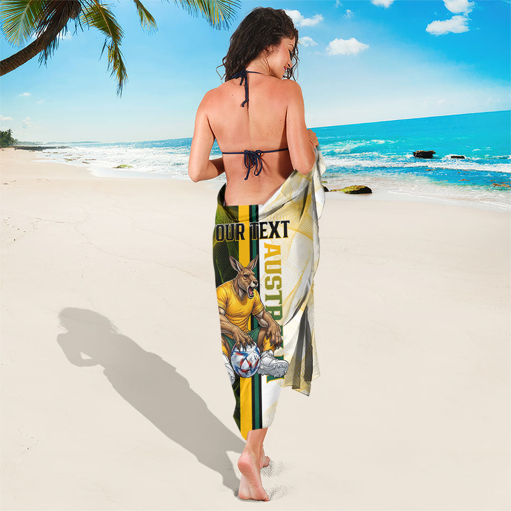 Personalized Australia Soccer Kangaroo Sarong World Football Mascot Green Gold Abstract Wave