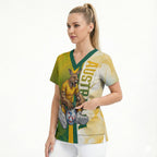 Personalized Australia Soccer Kangaroo Scrub Top World Football Mascot Green Gold Abstract Wave
