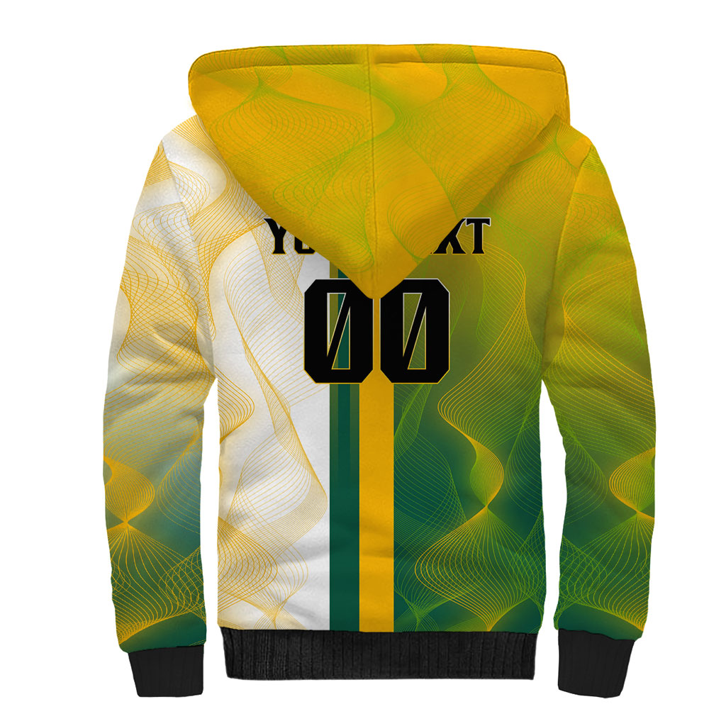 Personalized Australia Soccer Kangaroo Sherpa Hoodie World Football Mascot Green Gold Abstract Wave