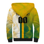 Personalized Australia Soccer Kangaroo Sherpa Hoodie World Football Mascot Green Gold Abstract Wave