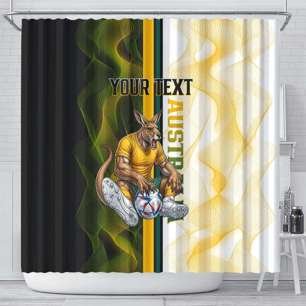 Personalized Australia Soccer Kangaroo Shower Curtain World Football Mascot Green Gold Abstract Wave