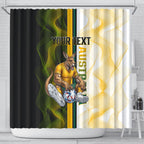 Personalized Australia Soccer Kangaroo Shower Curtain World Football Mascot Green Gold Abstract Wave