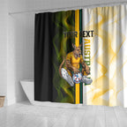 Personalized Australia Soccer Kangaroo Shower Curtain World Football Mascot Green Gold Abstract Wave