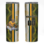 Personalized Australia Soccer Kangaroo Skinny Tumbler World Football Mascot Green Gold Abstract Wave