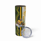 Personalized Australia Soccer Kangaroo Skinny Tumbler World Football Mascot Green Gold Abstract Wave