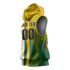 Personalized Australia Soccer Kangaroo Sleeveless Hoodie World Football Mascot Green Gold Abstract Wave
