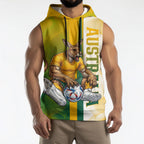 Personalized Australia Soccer Kangaroo Sleeveless Hoodie World Football Mascot Green Gold Abstract Wave