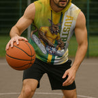 Personalized Australia Soccer Kangaroo Sleeveless Hoodie World Football Mascot Green Gold Abstract Wave