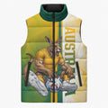 Personalized Australia Soccer Kangaroo Sleeveless Puffer Jacket World Football Mascot Green Gold Abstract Wave