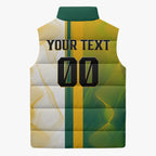 Personalized Australia Soccer Kangaroo Sleeveless Puffer Jacket World Football Mascot Green Gold Abstract Wave