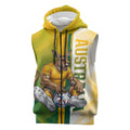 Personalized Australia Soccer Kangaroo Sleeveless Zip Hoodie World Football Mascot Green Gold Abstract Wave