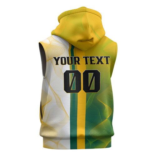 Personalized Australia Soccer Kangaroo Sleeveless Zip Hoodie World Football Mascot Green Gold Abstract Wave