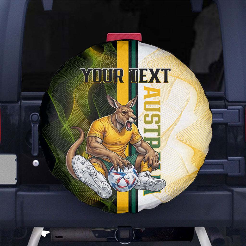 Personalized Australia Soccer Kangaroo Spare Tire Cover World Football Mascot Green Gold Abstract Wave