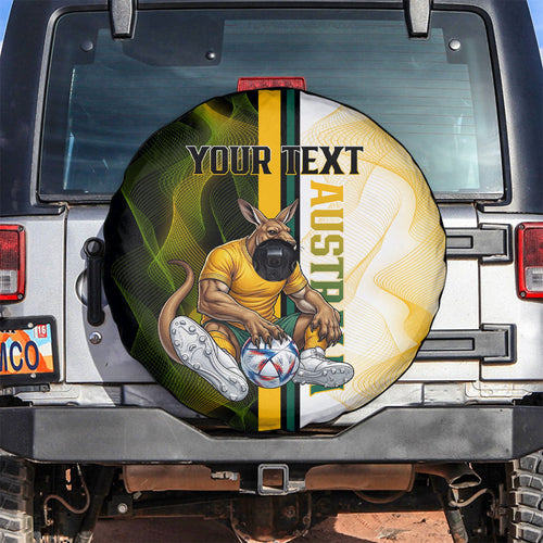 Personalized Australia Soccer Kangaroo Spare Tire Cover World Football Mascot Green Gold Abstract Wave