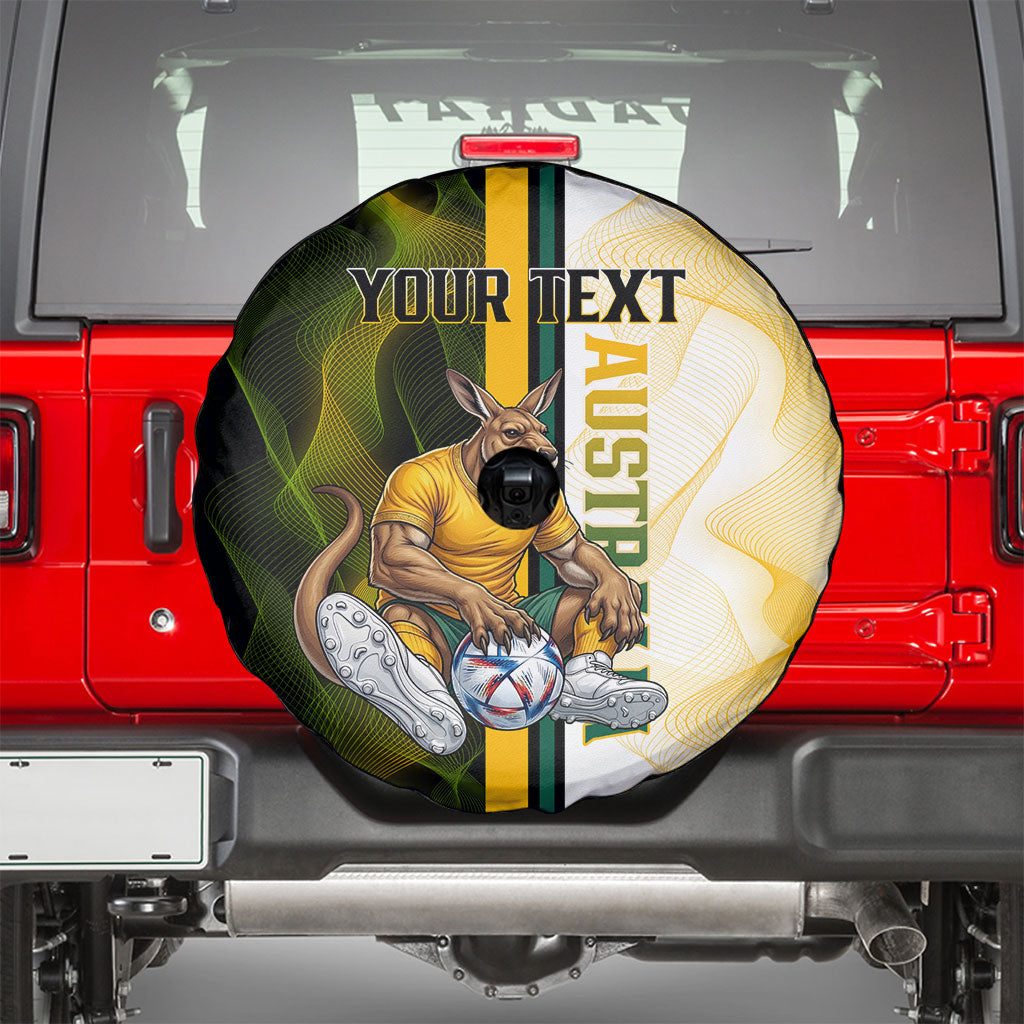Personalized Australia Soccer Kangaroo Spare Tire Cover World Football Mascot Green Gold Abstract Wave