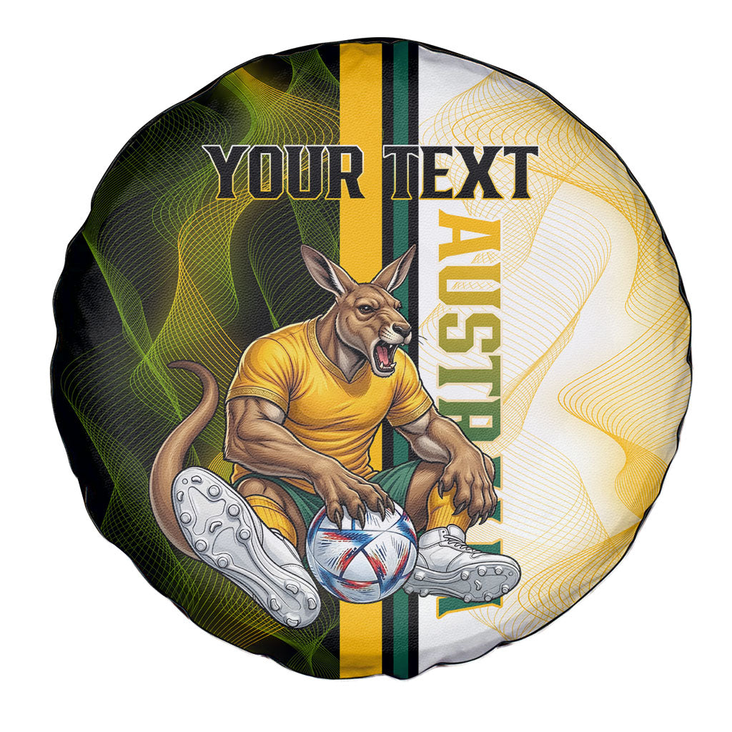 Personalized Australia Soccer Kangaroo Spare Tire Cover World Football Mascot Green Gold Abstract Wave