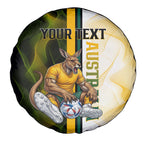 Personalized Australia Soccer Kangaroo Spare Tire Cover World Football Mascot Green Gold Abstract Wave