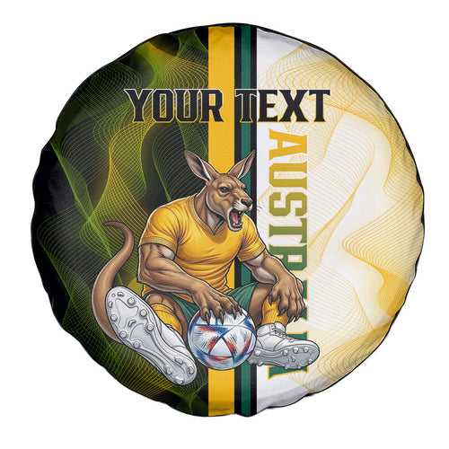 Personalized Australia Soccer Kangaroo Spare Tire Cover World Football Mascot Green Gold Abstract Wave