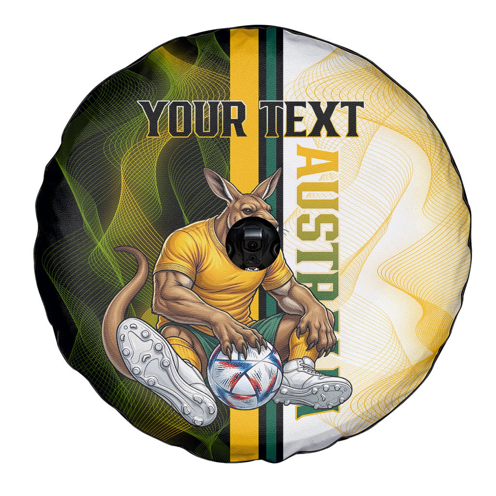 Personalized Australia Soccer Kangaroo Spare Tire Cover World Football Mascot Green Gold Abstract Wave