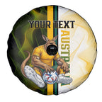 Personalized Australia Soccer Kangaroo Spare Tire Cover World Football Mascot Green Gold Abstract Wave