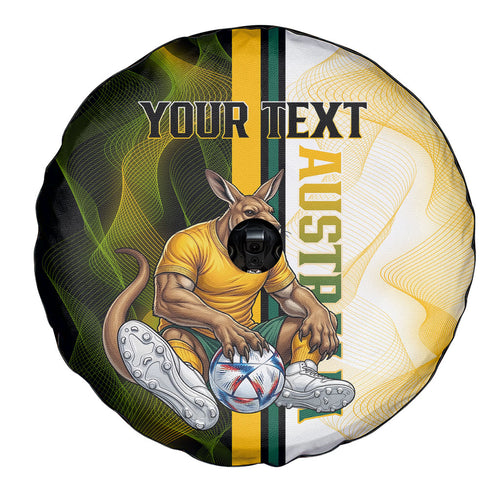 Personalized Australia Soccer Kangaroo Spare Tire Cover World Football Mascot Green Gold Abstract Wave